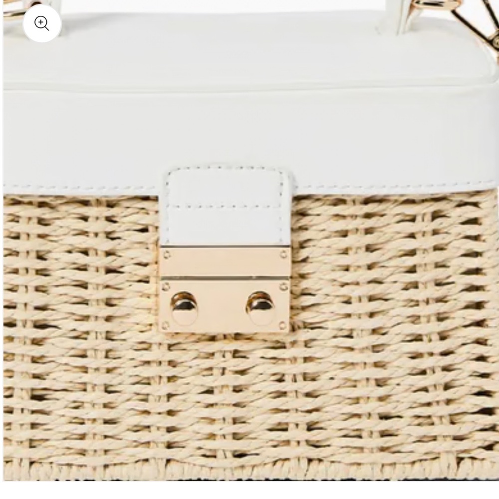 White & Natural Woven Crossbody Bag with Gold Chain - Picture 4 of 4